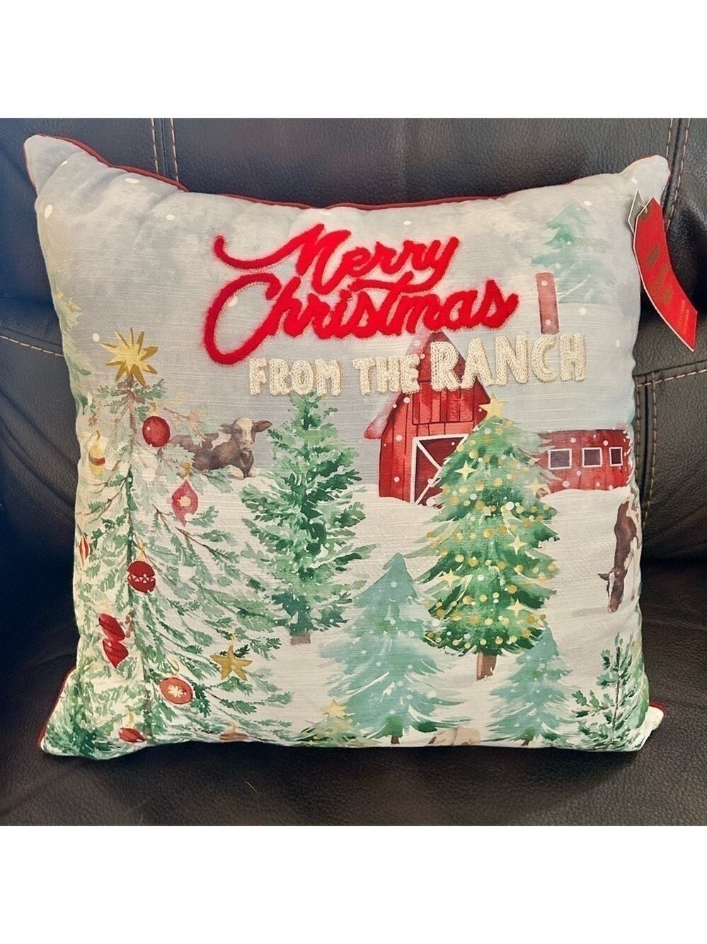 ENVOGUE Merry Christmas From The Ranch Christmas Holiday Down Alternative Pillow